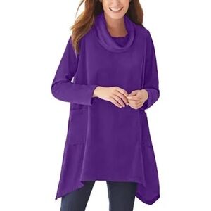 Marc New York Performance Top. Long Sleeve, Cowl Neck Tunic w/Asymmetrical Hem.